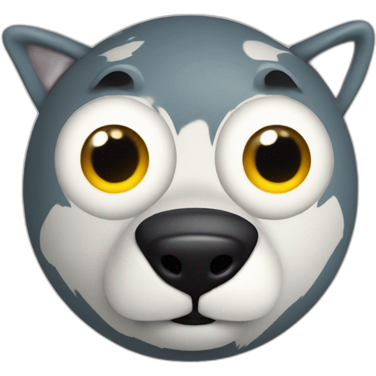 3d sphere with a cartoon Wolf skin texture with big childish eyes emoji