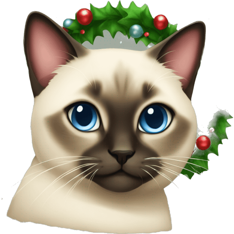 cute and fluffy siamese cat with christmas garland emoji