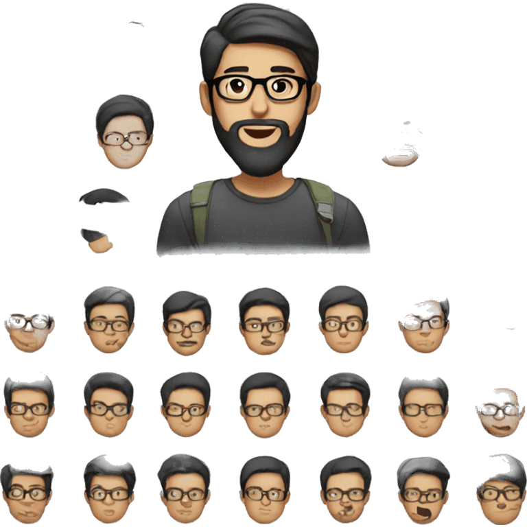 Asian man with beard and glasses black hair emoji