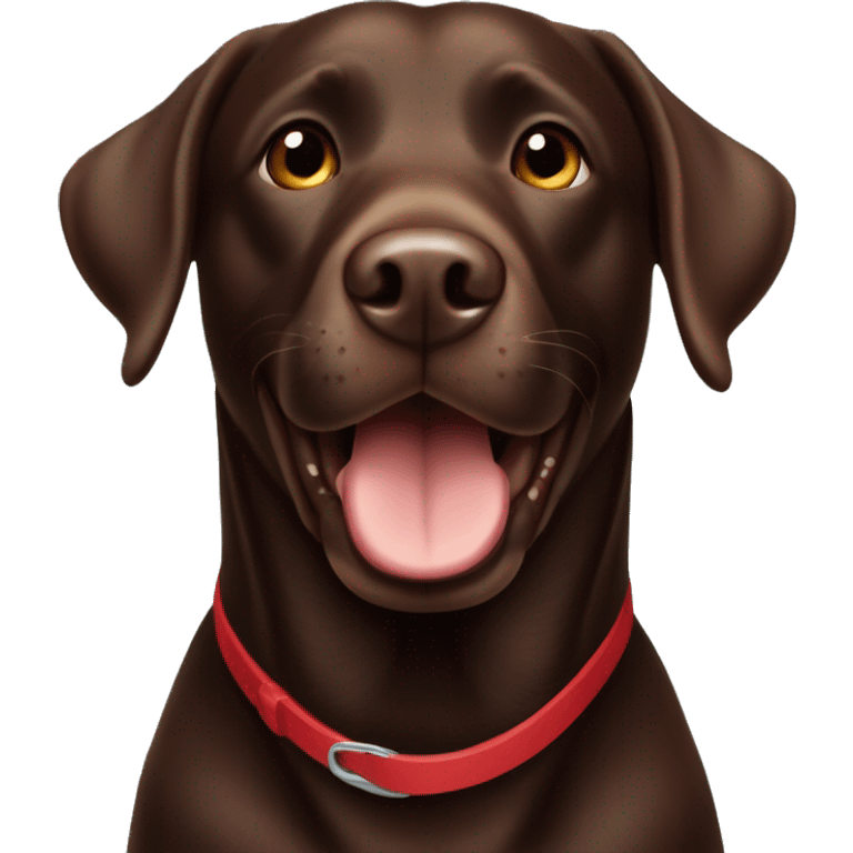 Happy sweet 3 year old chocolate brown Labrador with a red collar  emoji