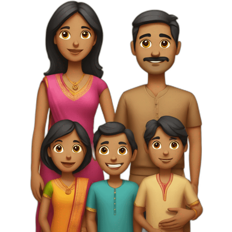 Indian family of 4 with one son and one daughter and a dog emoji