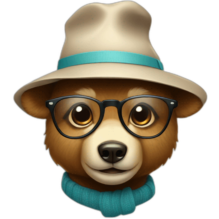 cute bear with hat and glasses emoji