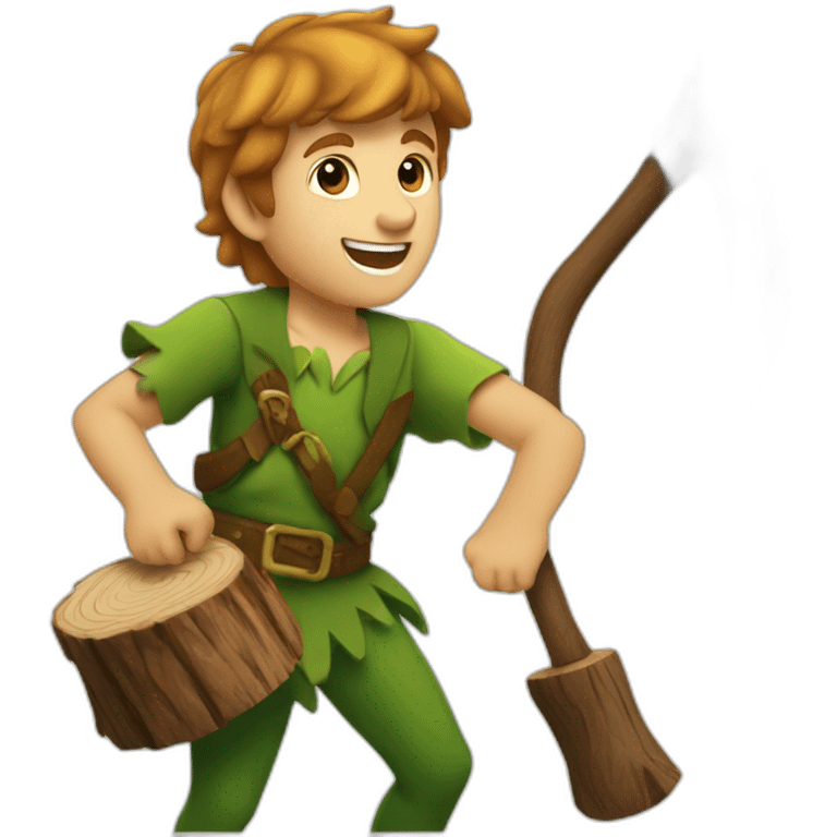 Peter Pan cutting wood with axe emoji