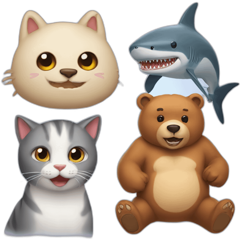 cat and bear and shark emoji