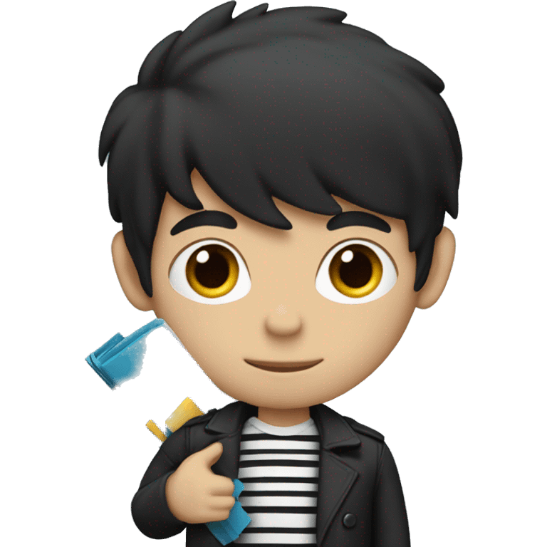 a guy with black hair in a striped T-shirt and a black jacket holds a folder emoji