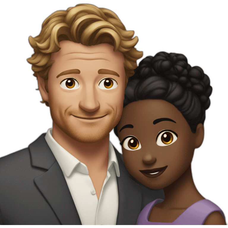 Simon Baker hug a black girl brown eyes and sblack hair in a bun emoji