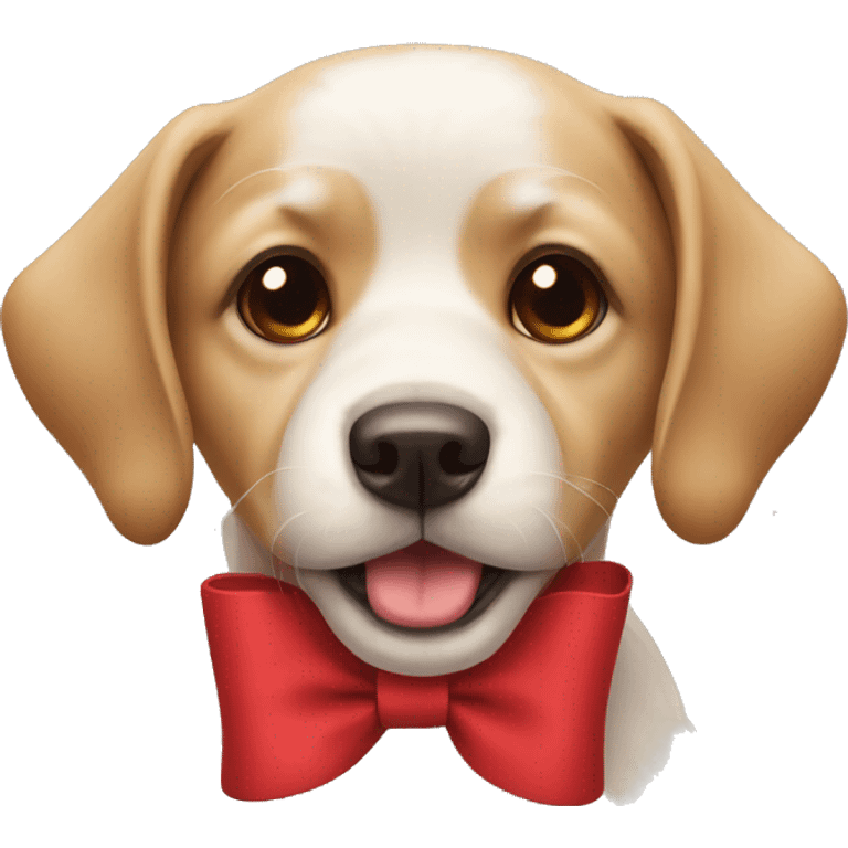 a dog wearing a red bow emoji