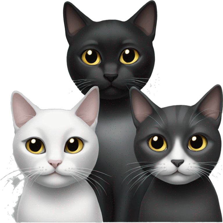 3 cats : black, grey, white-grey emoji