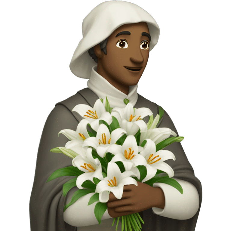 Petrarch holds a bouquet of white lilies in his hand emoji