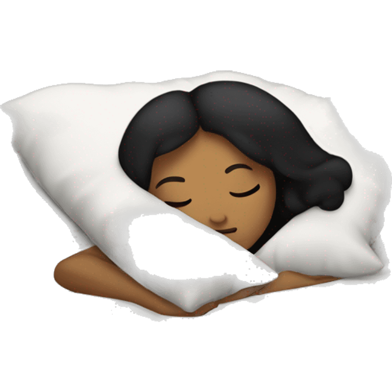 Sleeping woman with light brown skin and black hair laying on pillow in large bed with black covers emoji