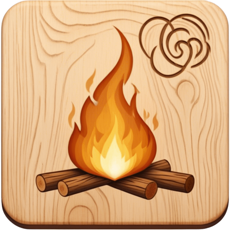 Pyrography icon, piece of wood being burned with a pyrography tool, visible burn marks forming intricate patterns, wood texture, minimalistic style, clean lines, transparent background. emoji