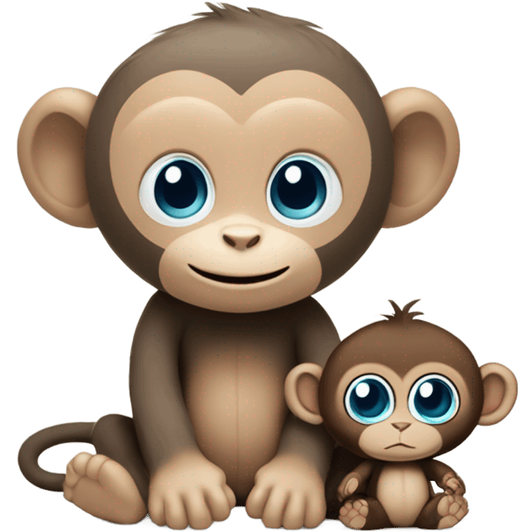 Light brown body, light blue eyes, baby monkey, jellycat stuffed animal emoji