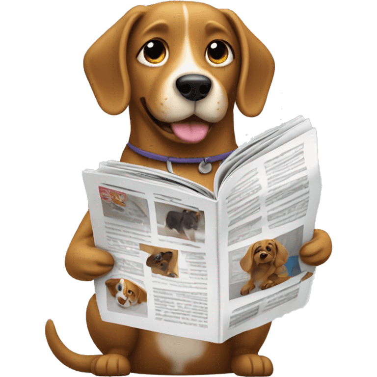 Dog taking a poop reading a magazine emoji