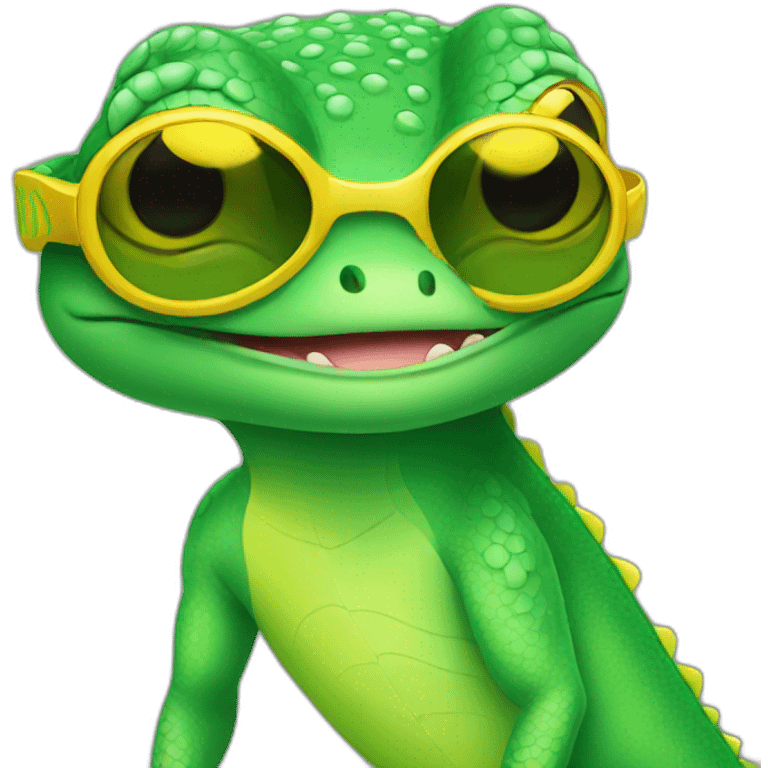 Green Gecko with yellow sunglasses emoji