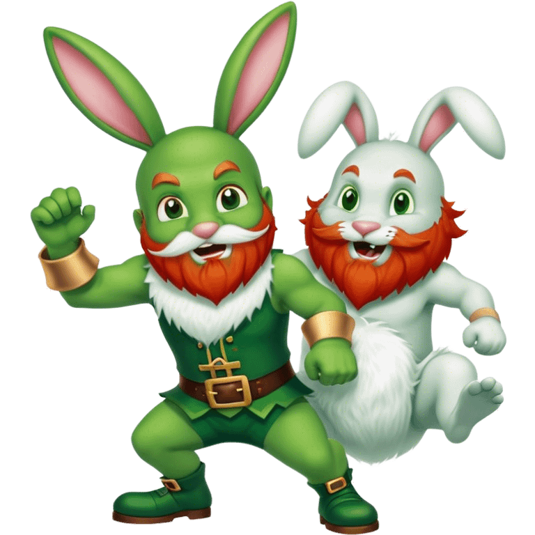 Leprechaun fighting the Easter bunny  emoji