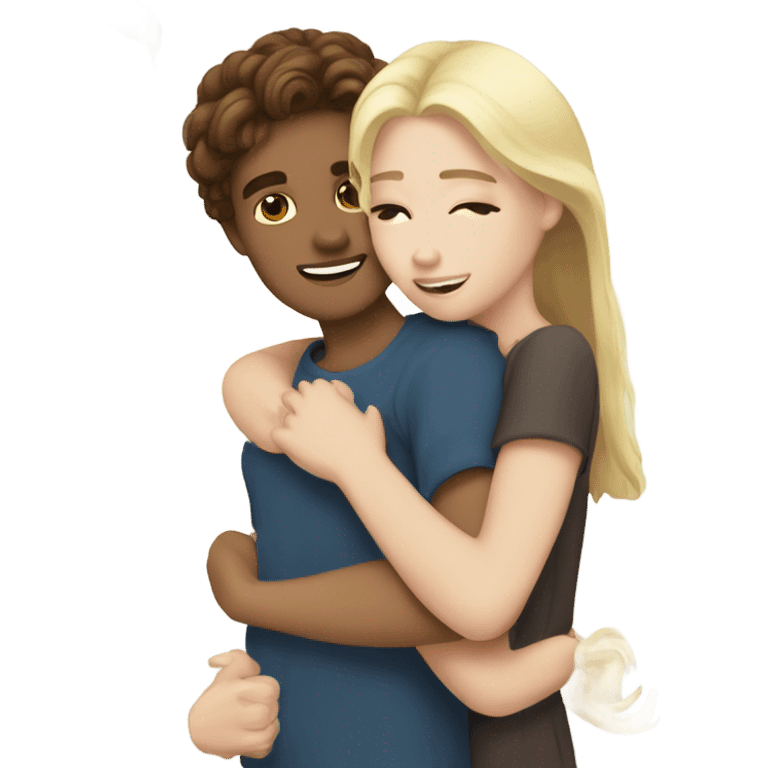 Very White skin Boy with very brown hair hugging a girl with blonde hair  emoji