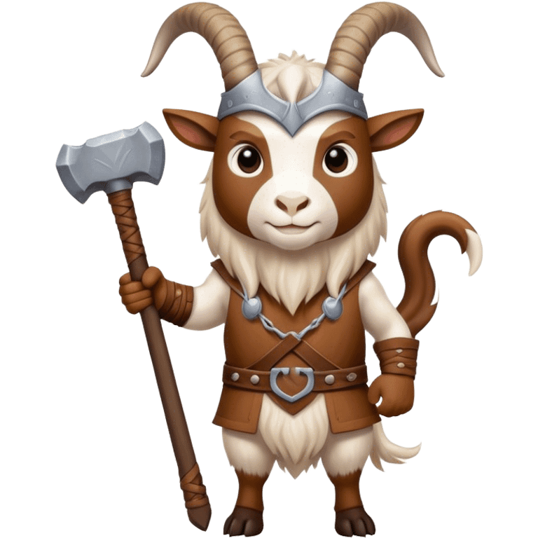 Viking norwegian goat as an animal in full height  with thors hammer emoji