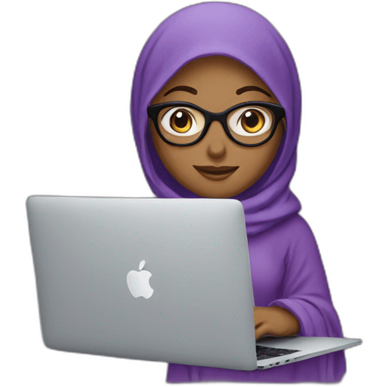 purple Hijab girl with glasses in front of MacBook 💻  emoji