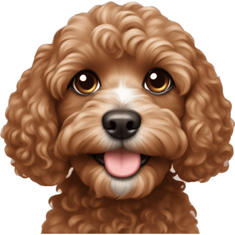  brown cavapoo with the cutest puppy face but with curly hair  emoji