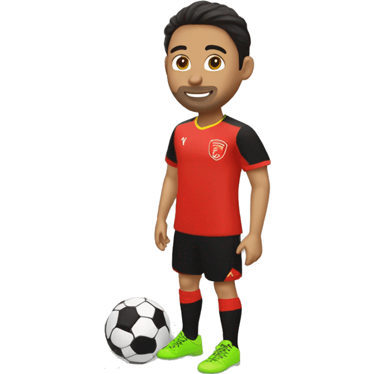 jugadora futsal pateando la pelota remera roja y negrea emoji