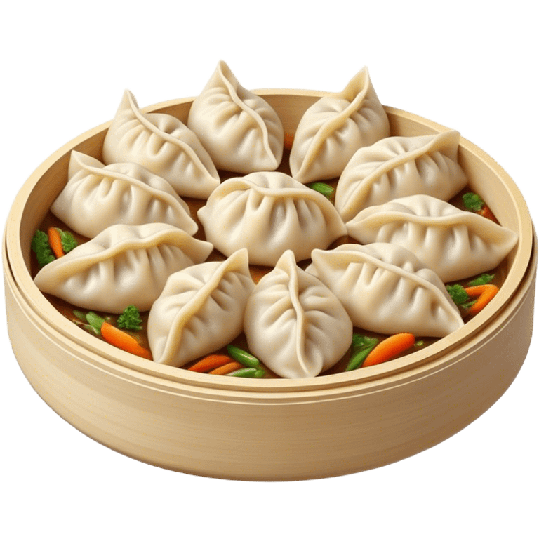 Cinematic Realistic Jiaozi Dish Emoji, depicted as delicate, handcrafted dumplings filled with savory meat and vegetables, rendered with detailed textures and warm, inviting lighting. emoji