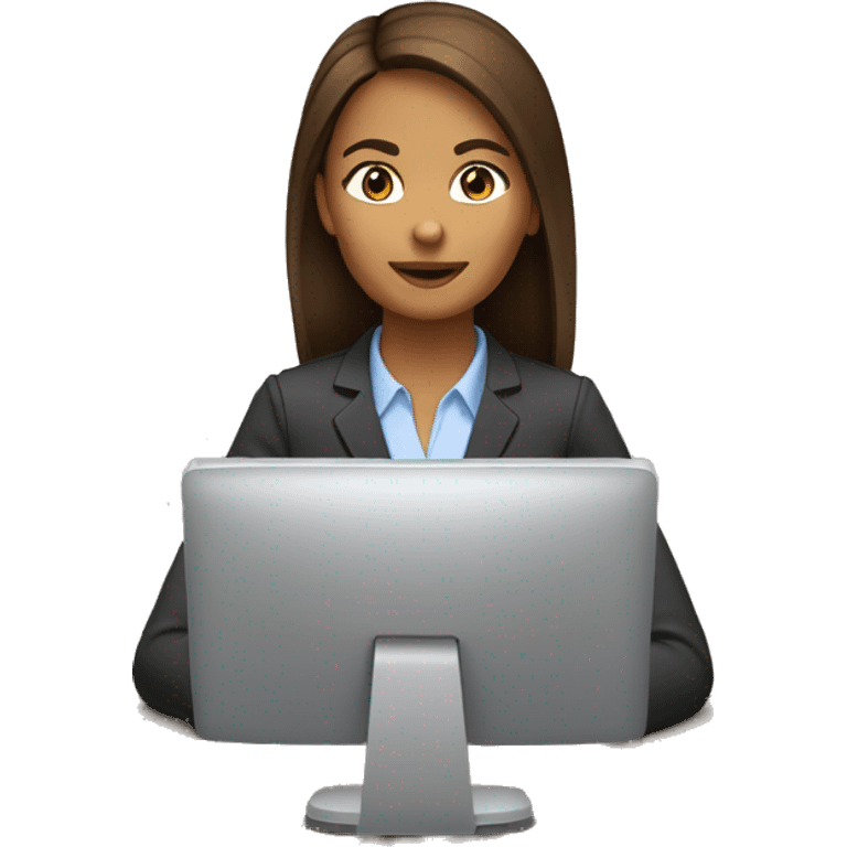 A woman medium straight brown hair and medium skin tone Working on computer in office emoji emoji