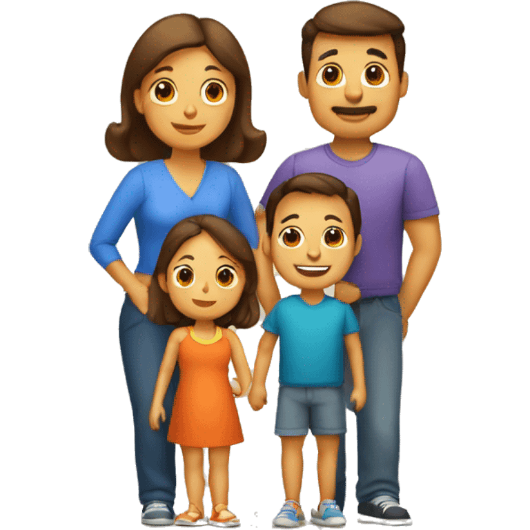 familia de papa, mama, dos niños y 2 mascotas emoji