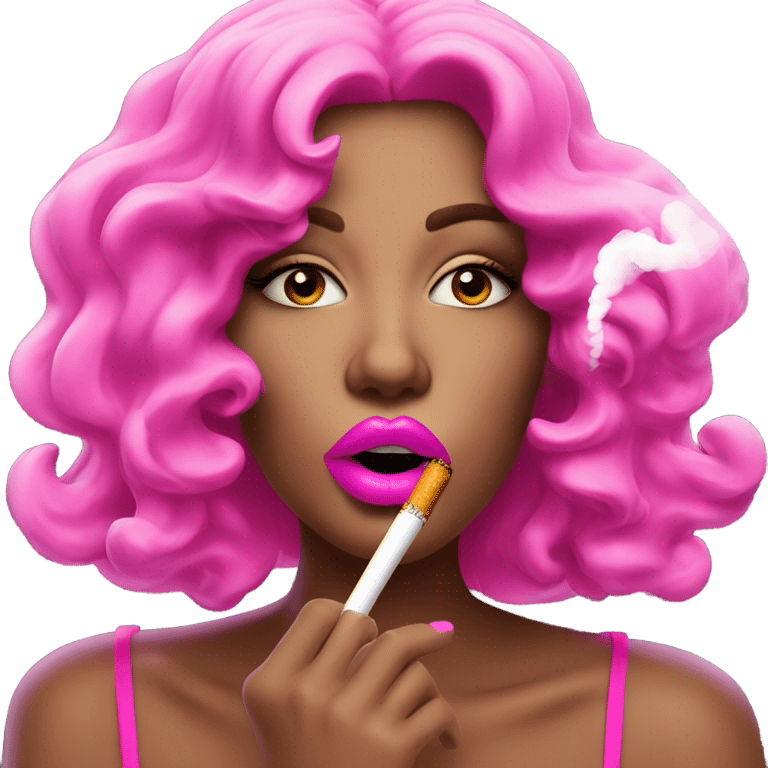 Neon pink lips are blowing smoke, and a cigarette is in her mouth emoji