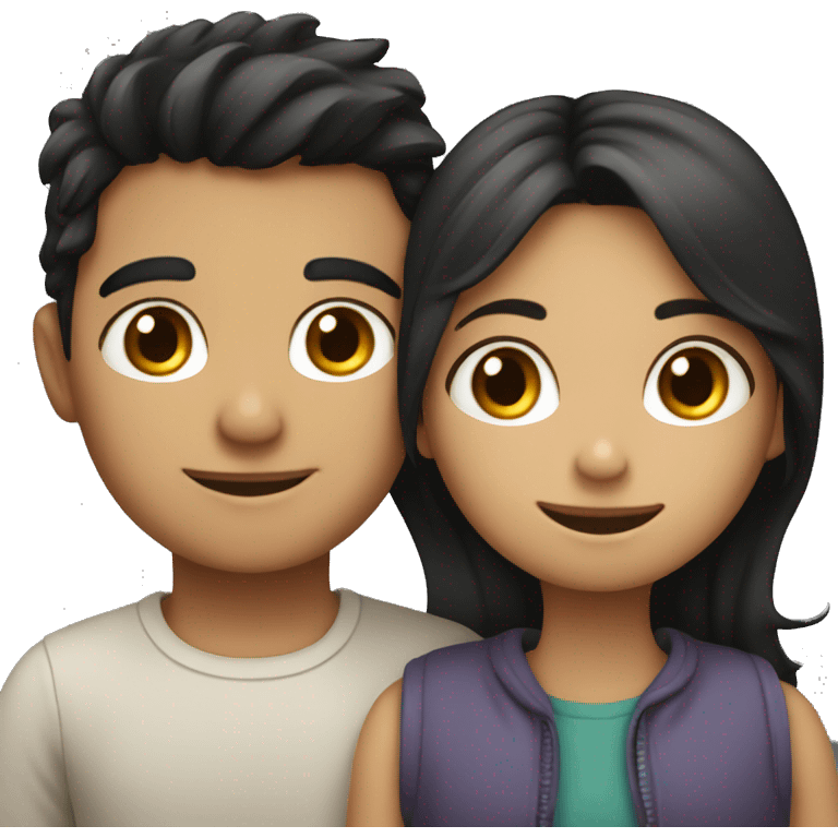 A girl with dark hair hugs a boy with dark hair emoji