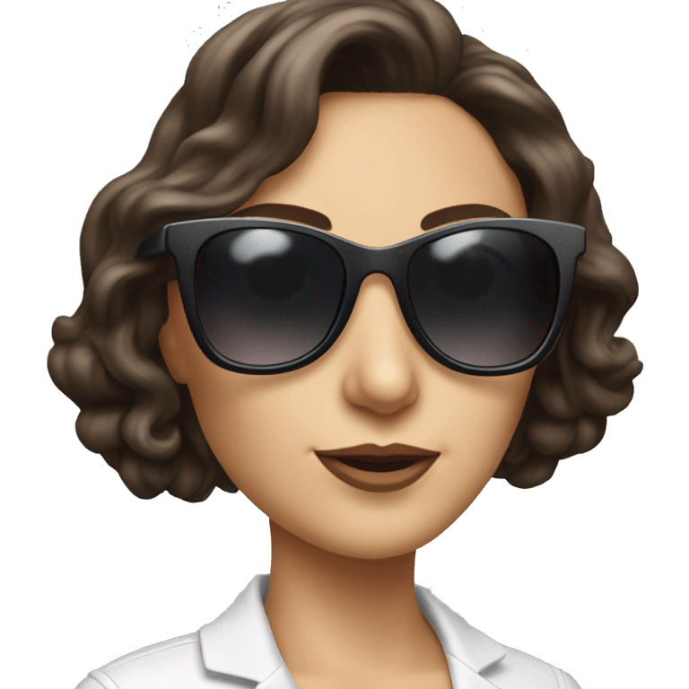 Hyperrealistic cheeky brunette white woman sunglasses  emoji