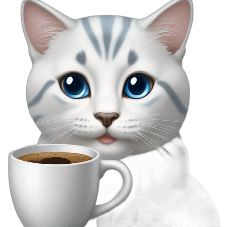 White grey-point blue eyes cat with coffee emoji