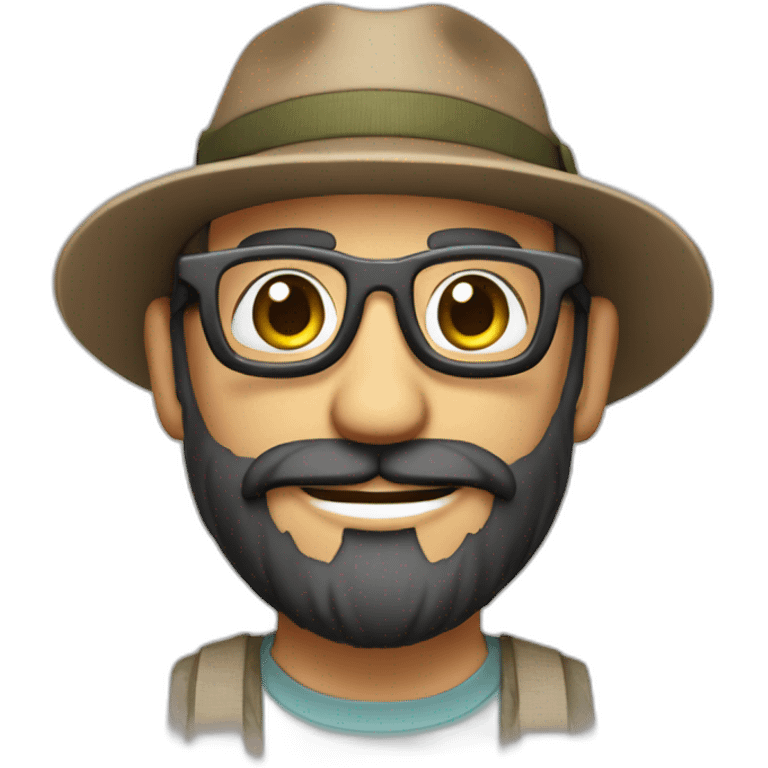 happy smile gardener face long dark beard and bald dark hair round glasses brown eyes and a hat emoji