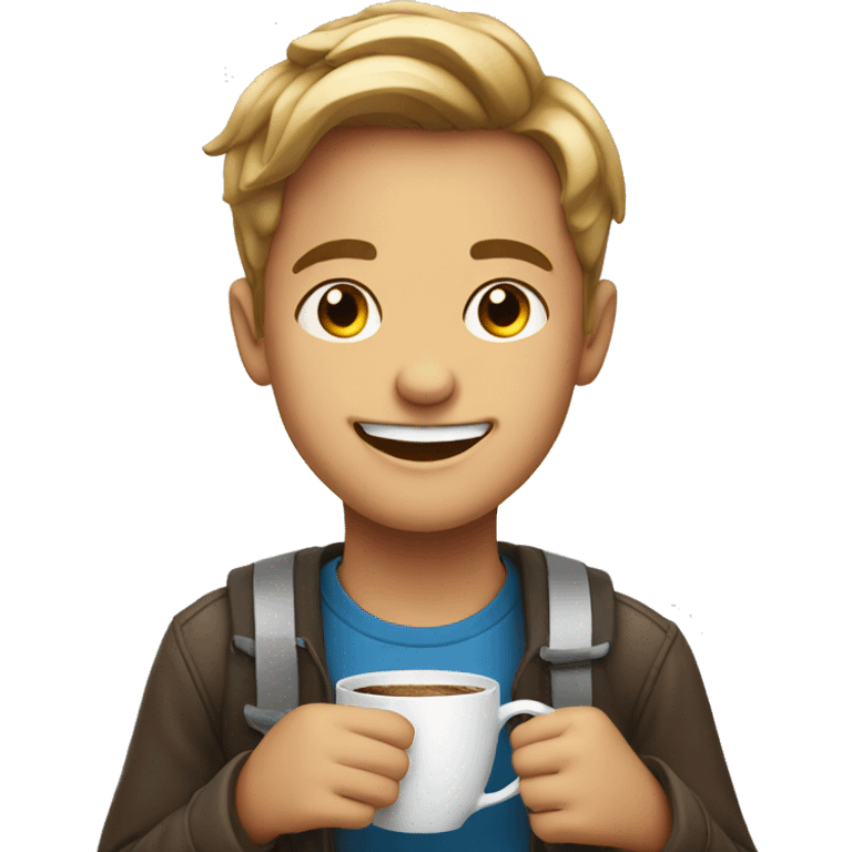 smiling boy with cup of coffee emoji