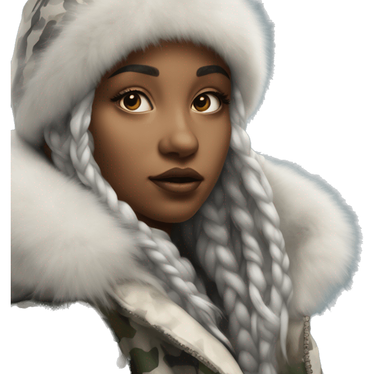 ethereal girl wearing winter camo coat hyper realistic  emoji