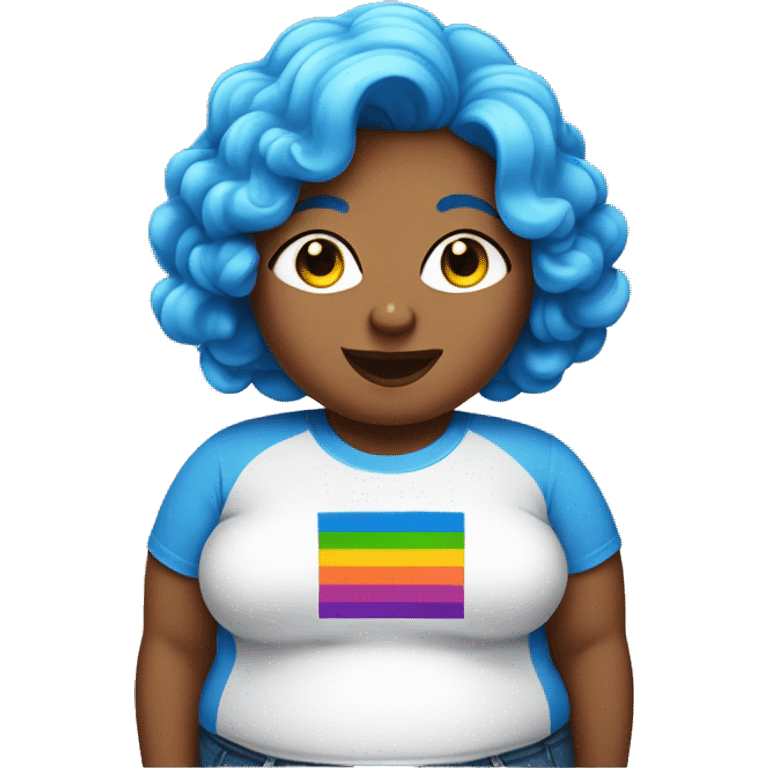 Fat blue haired woman wearing lgbtq shirt emoji