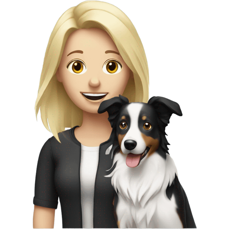 Blonde woman with border collie dog emoji