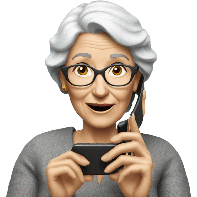 3d hyper realistic senior woman on her cell phone  emoji