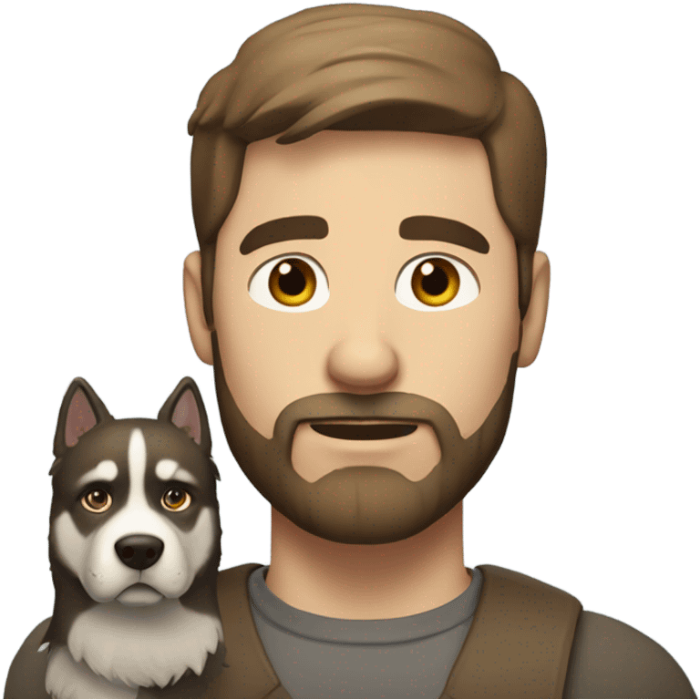 Heavy White man brown hair beard with husky dog  emoji