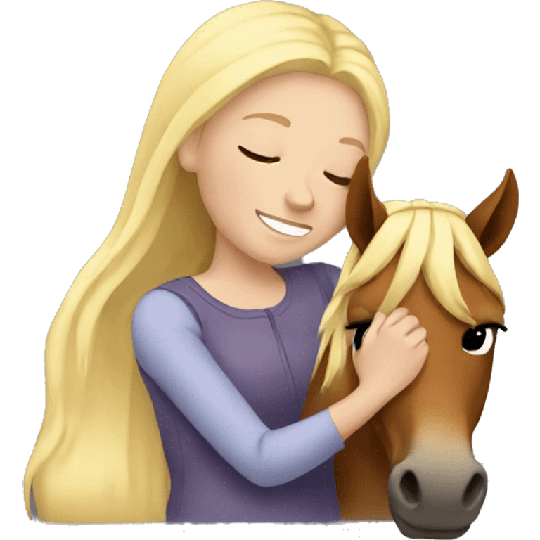 Blonde girl snuggling horse emoji