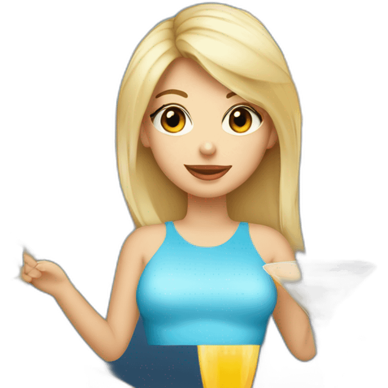 fille blonde bronzé avec les cheveux au carré et les yeux bleu en train de boire un cocktail plus grand que sa tête emoji