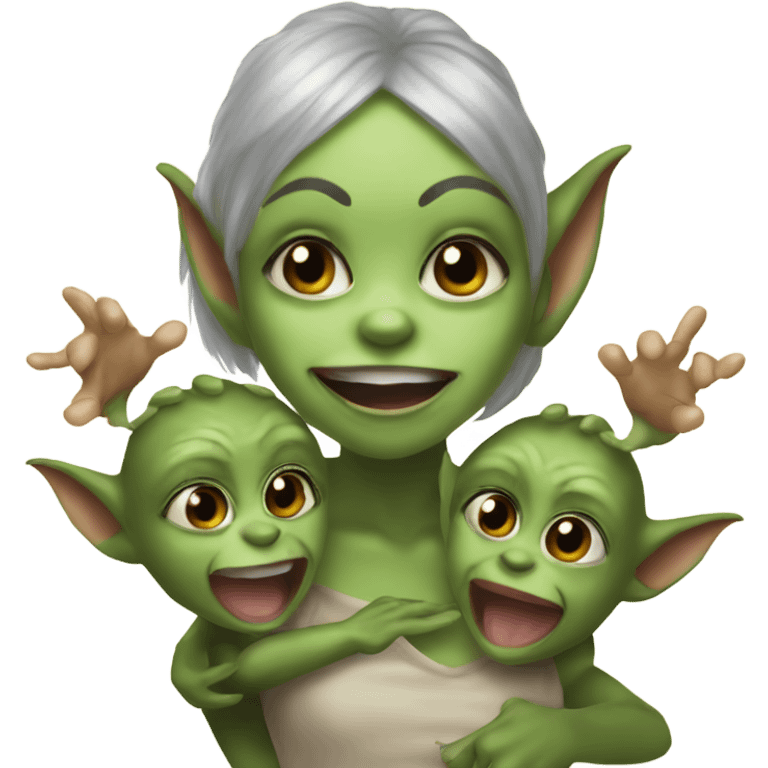 Female gremlin playing with two child gremlins emoji