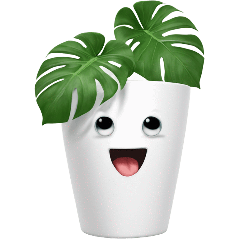 Monstera in a white pot, dancing to music emoji