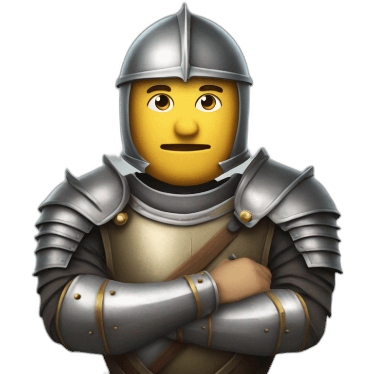 businessman crossed arms with helmet of a knight from medieval times emoji