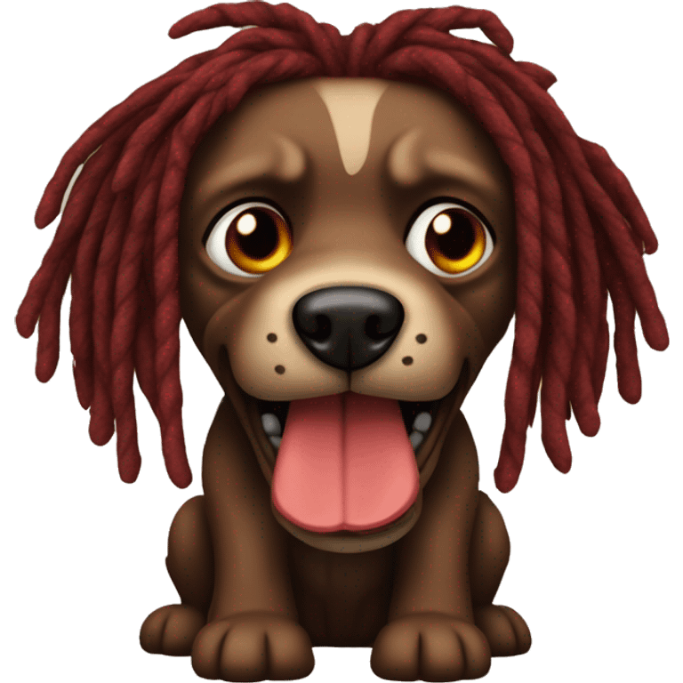 Brown and red stitched demon dog with dreads emoji