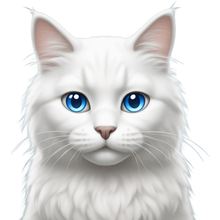 Fluffy white cat with blue eyes and light grey face sitting  emoji