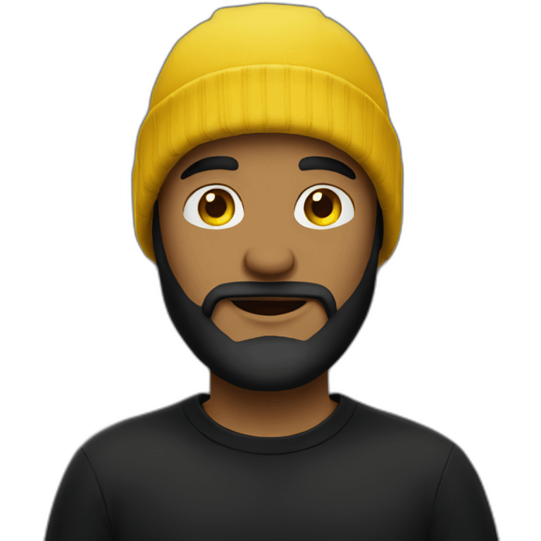 bearded guy wearing yellow beanie black shirt emoji