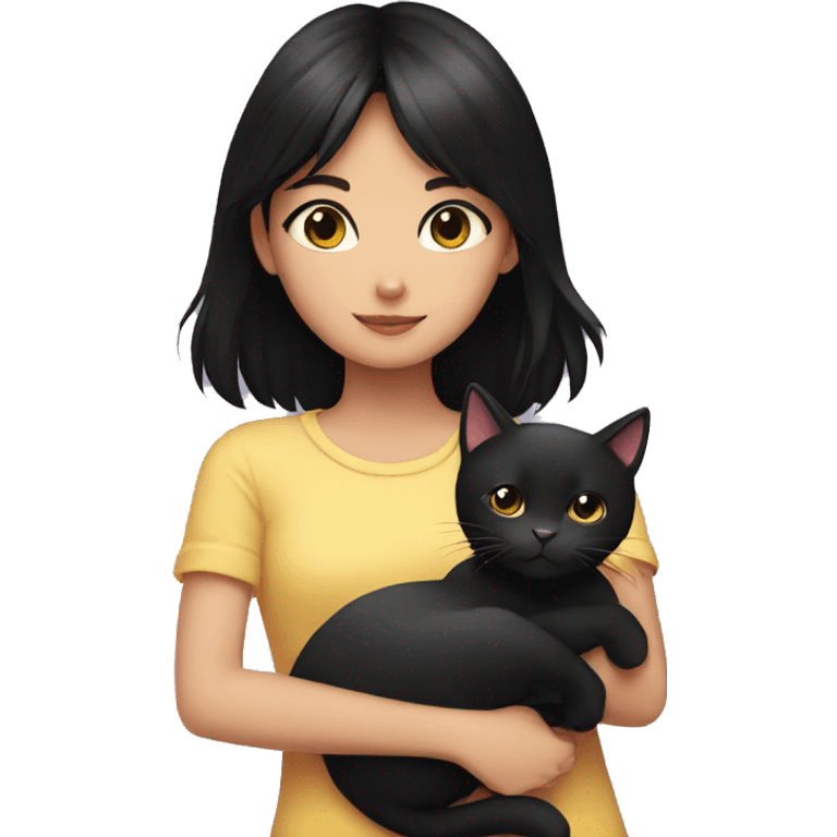 girl with black hair hugging a black cat emoji