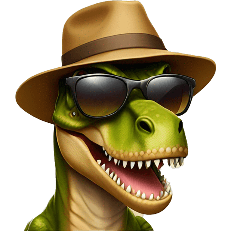 t-rex with sunglassed and a hipster hat emoji