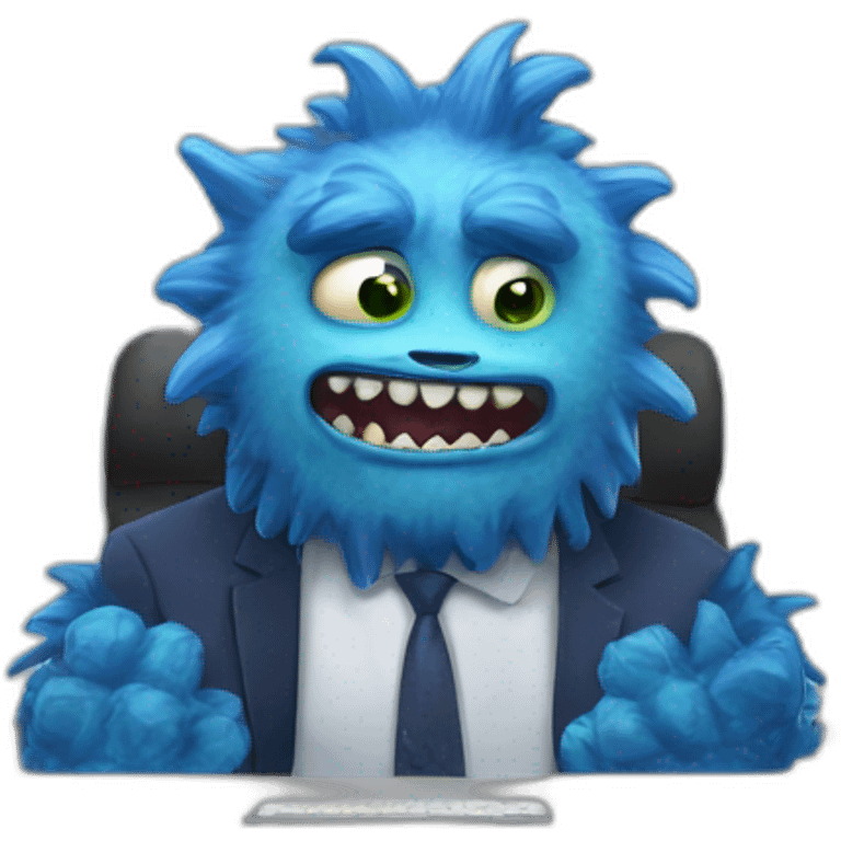 blue confident monster in the office emoji