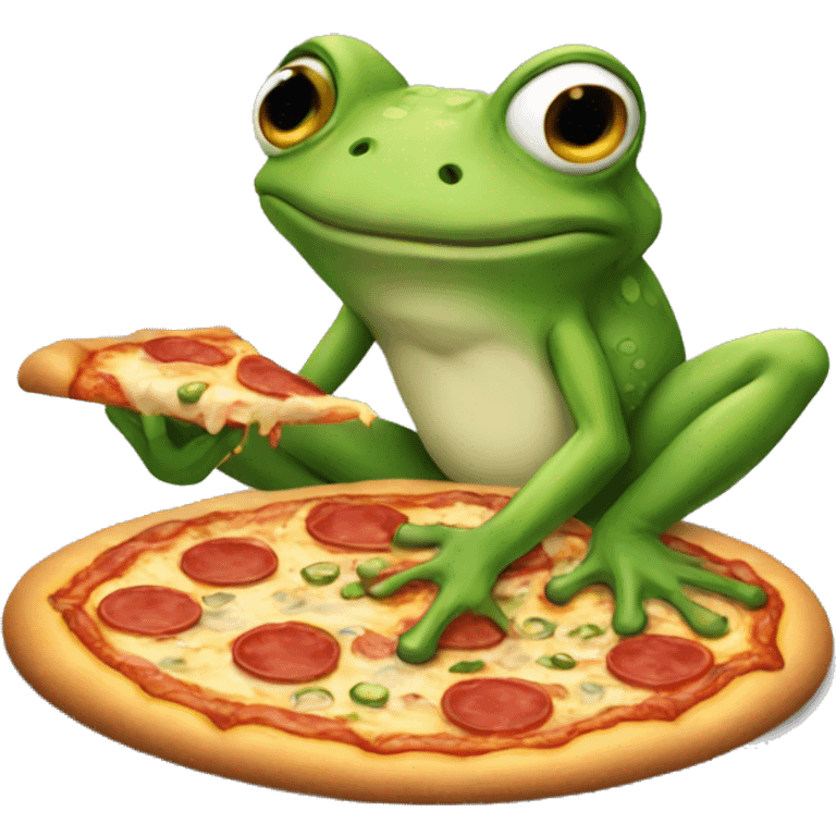 A frog eating a pizza emoji